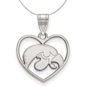 Sterling Silver U. of Iowa Heart Pendant Necklace - 16 Inch